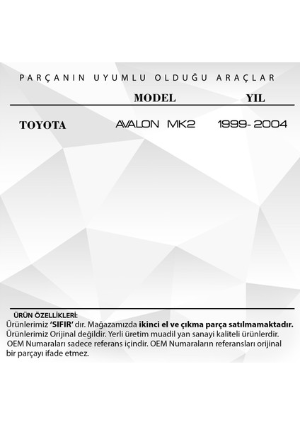 Alpha Auto Part Toyota Avalon Mk2 Için Kontak Anahtar Kilit Silindir Mili- Sağ