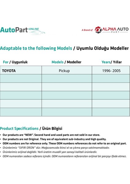 Alpha Auto Part Toyota Camry 2007 Için Kontak Şaft Kilit Mili NO:7850B