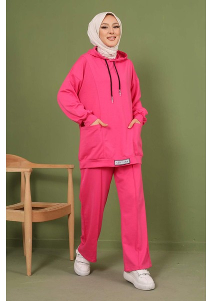 Fuşya Önü Etiketli İki İplik Tesettür Takım