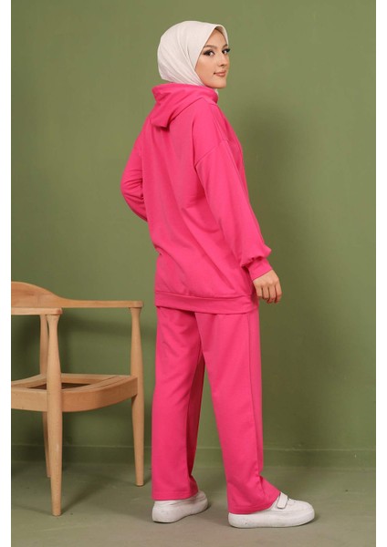 Fuşya Önü Etiketli İki İplik Tesettür Takım modelleri