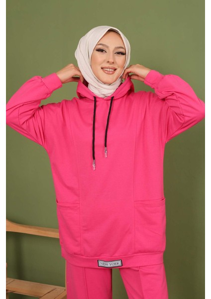 Fuşya Önü Etiketli İki İplik Tesettür Takım fırsatları