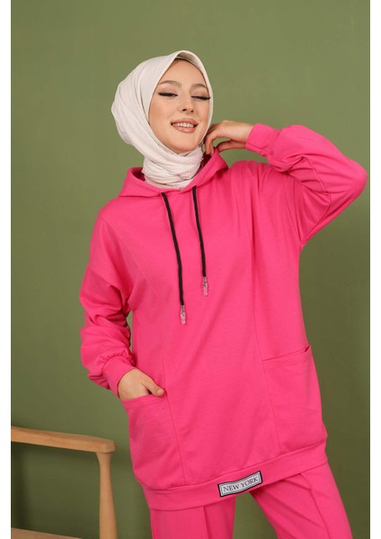 Fuşya Önü Etiketli İki İplik Tesettür Takım indirimleri