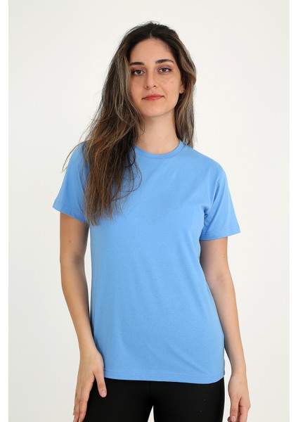 Kadın Mavi T-Shirt. Regular Fit (Normal) Kalıp, Basic Model