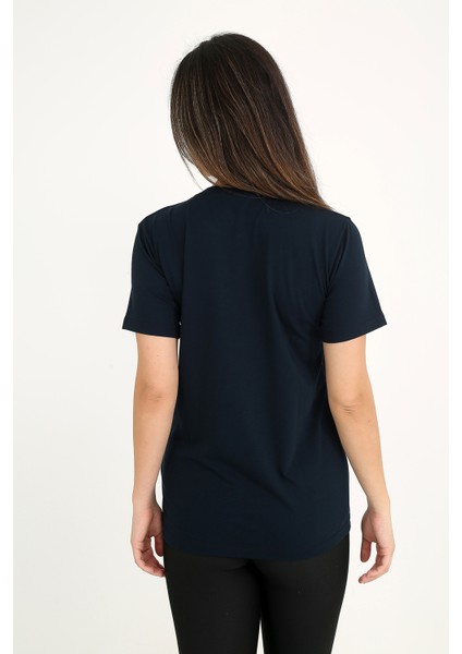 Kadın Lacivert T-Shirt. Regular Fit (Normal) Kalıp, Basic Model