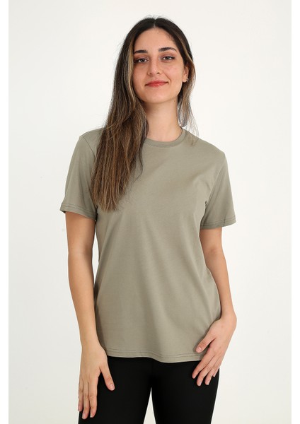 Kadın Haki T-Shirt. Regular Fit (Normal) Kalıp, Basic Model