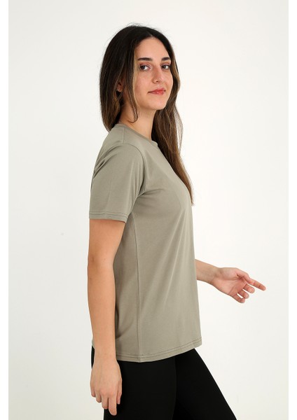 Kadın Haki T-Shirt. Regular Fit (Normal) Kalıp, Basic Model