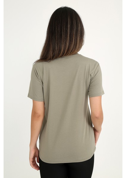 Kadın Haki T-Shirt. Regular Fit (Normal) Kalıp, Basic Model