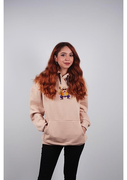 Unisex Oversize Hoodie Usta Roshi Yamcha Dragon Ball Taş Rengi