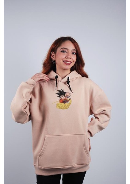 Unisex Oversize Hoodie Son Goku Dragon Ball Taş Rengi fiyatları