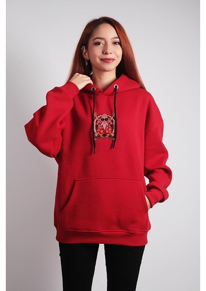 Unisex Oversize Hoodie Roshi Yamcha Dragon Ball Puantiyeli Kırmızı