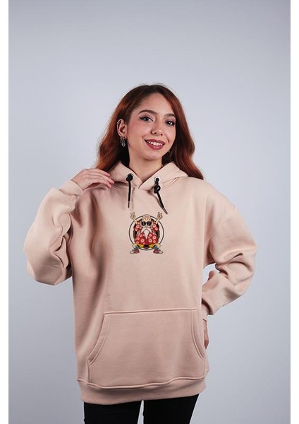 Unisex Oversize Hoodie Roshi Yamcha Dragon Ball Puantiyeli Taş Rengi