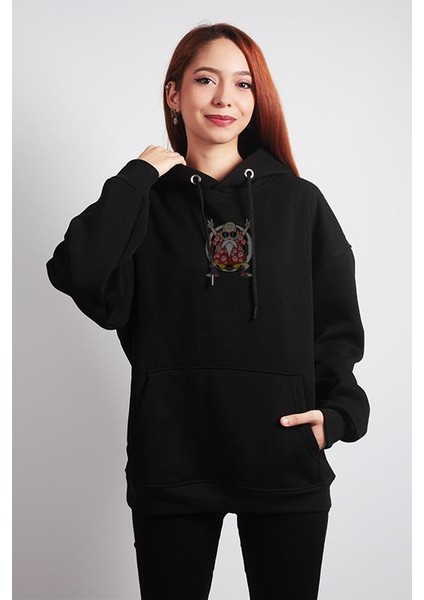 Unisex Oversize Hoodie Roshi Yamcha Dragon Ball Puantiyeli Siyah