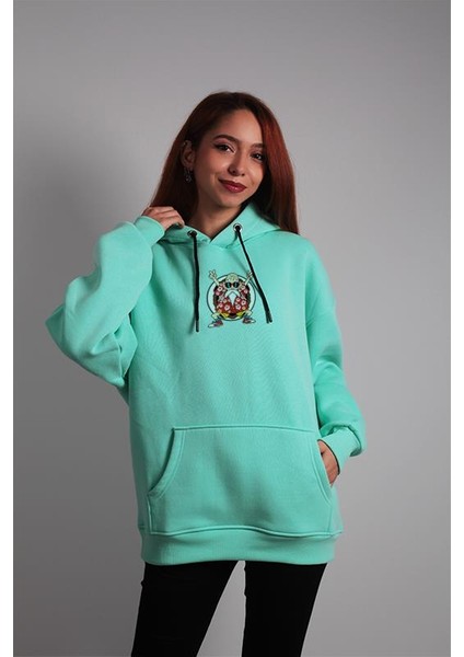 Unisex Oversize Hoodie Roshi Yamcha Dragon Ball Puantiyeli Turkuaz