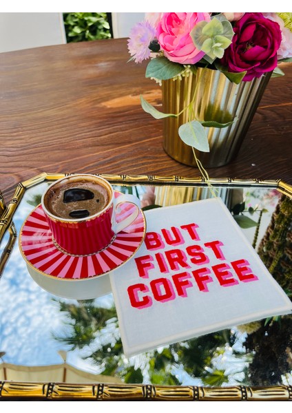 But First Coffee Desenli Pembe Love Bird Uyumlu Kokteyl Peçete- ( 1 Adet Yeni Renk )