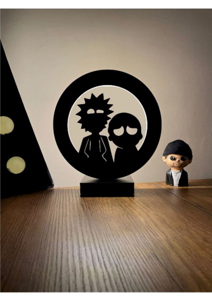 Rick And Morty Silüet LED Masa Lambası Ahşap