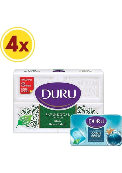 Saf & Doğal Klasik 16 Adet Beyaz Kalıp Sabun 600 gr x 4 + Duş Sabunu Hediyeli 4 x 150 gr