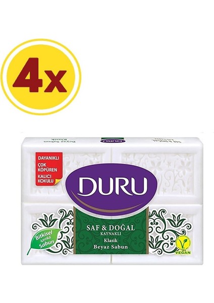 Saf & Doğal Klasik 16 Adet Beyaz Kalıp Sabun 600 gr x 4 + Duş Sabunu Hediyeli 4 x 150 gr