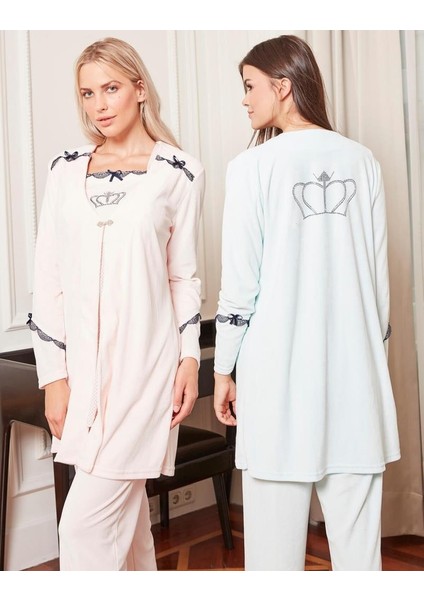 4806 Kadife 3lü Hamile Lohusa Pijama Sabahlık fiyatları