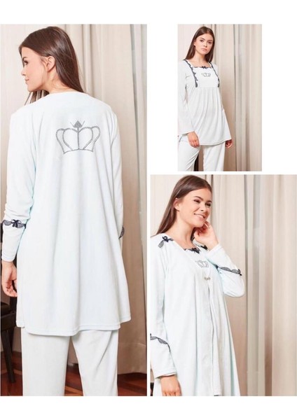 4806 Kadife 3lü Hamile Lohusa Pijama Sabahlık fırsatları