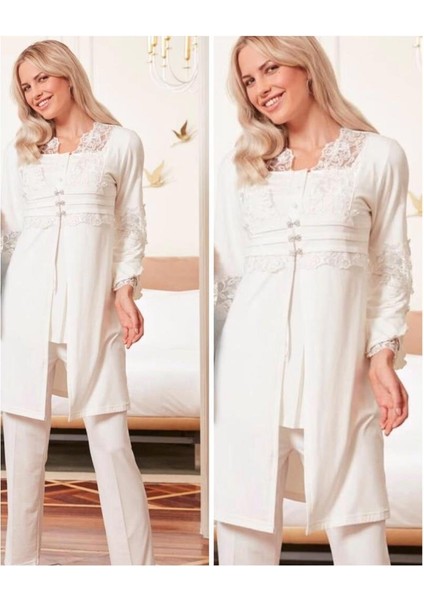 4800 Ecru Hamile Lohusa 3 Lü Pijama Sabahlık Tk fiyatları
