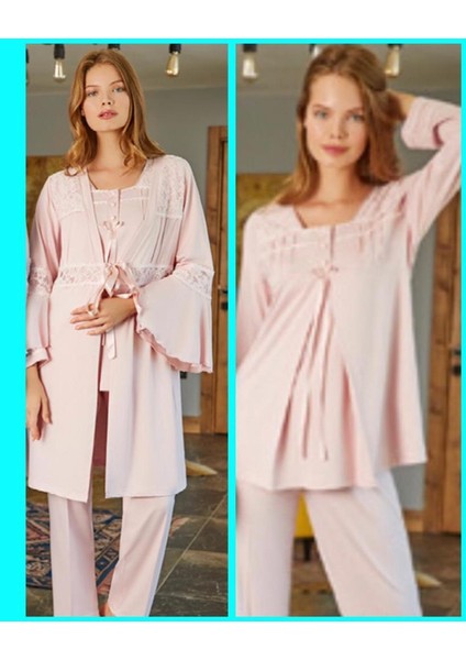 5103 Pudra Hamile Lohusa 3 Lü Pijama Sabahlık Tk modelleri