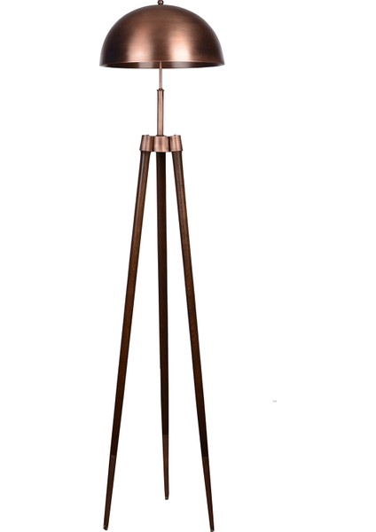 Endüstriyel Ahşap Üçayaklı(Tripod)Yerden Aydınlatma Lambader Sülpa Bakır Kaplama