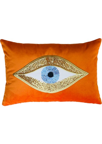 Dekoratif Pullu Göz Desenli Turuncu Kadife Kırlent Kılıfı ( 35 cm x 50 cm ) fırsatları