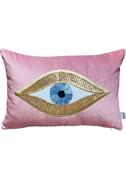 Dekoratif Pullu Göz Desenli Pembe Kadife Kırlent Kılıfı ( 35 cm x 50 cm ) fırsatları