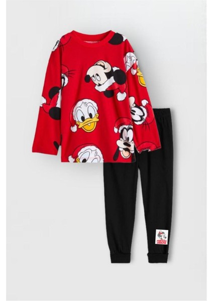 Miniko Kids Yılbaşı Yeni Yıl Noel Mickey Unisex Uzun Kollu Pamuk Pijama Takımı