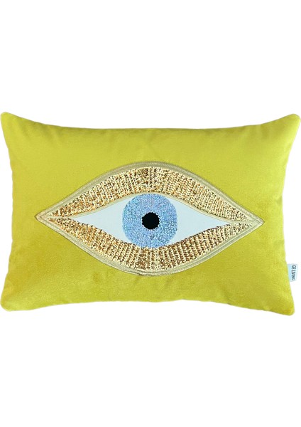 Dekoratif Pullu Göz Desenli Fıstık Yeşili Kadife Kırlent Kılıfı ( 35 cm x 50 cm ) indirimleri