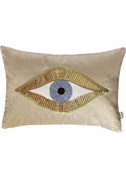 Dekoratif Pullu Göz Desenli Bej Kadife Kırlent Kılıfı ( 35 cm x 50 cm ) fırsatları