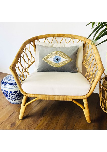 Dekoratif Pullu Göz Desenli Gri Kadife Kırlent Kılıfı ( 35 cm x 50 cm ) indirimleri