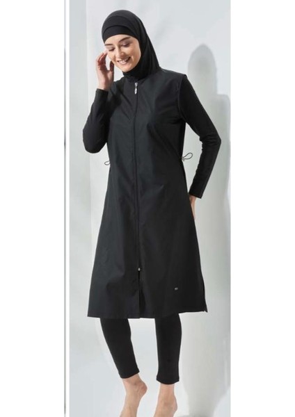 Allsea 3075 Siyah 2 Li Kollar Lycralı Tam Boy Tesettür Mayo