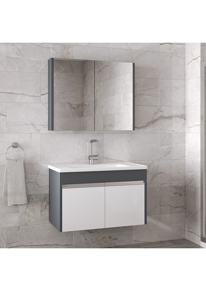 Alfa Banyo Visente-EA 80 cm Mdf Aynalı Lavabolu Banyo Dolabı Takımı***Demonte Değil***