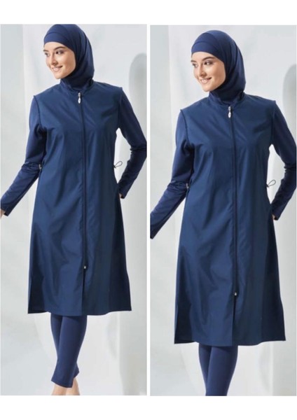 Allsea 3075 Lacivert 2 Li Kollar Lycralı Tam Boy Tesettür Mayo fırsatları