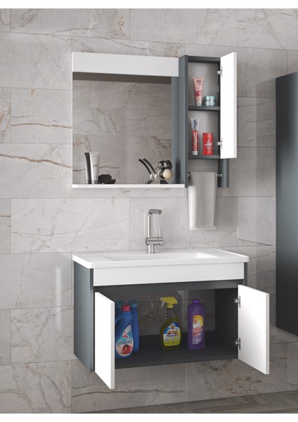 Alfa Banyo Estella-OA 80 cm Mdf Aynalı Lavabolu Banyo Dolabı Takımı Demonte Değil