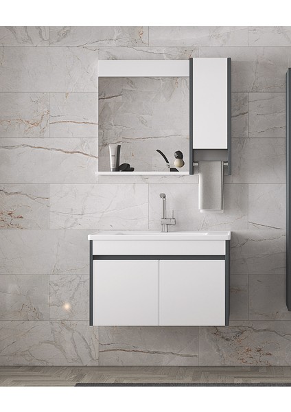 Alfa Banyo Estella-OA 80 cm Mdf Aynalı Lavabolu Banyo Dolabı Takımı Demonte Değil