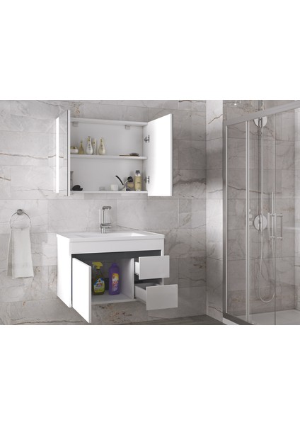 Alfa Banyo Viosen-EA 80 cm Mdf Aynalı Lavabolu Banyo Dolabı Takımı Demonte Değil