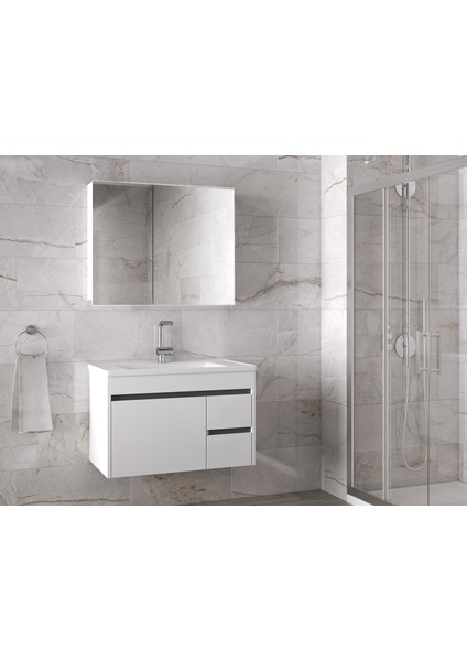 Alfa Banyo Viosen-EA 80 cm Mdf Aynalı Lavabolu Banyo Dolabı Takımı Demonte Değil