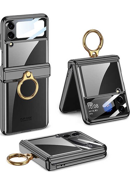 Samsung Galaxy Z Flip 4 Kılıf Kamera Korumalı Renkli Kenar Yüzüklü Şeffaf Ince Şık Silikon Kapak