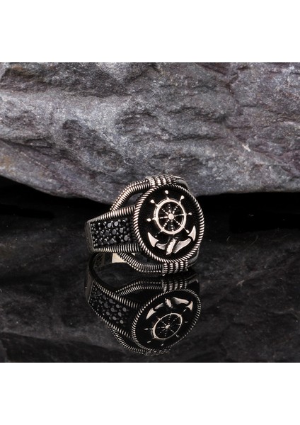 Deniz Çapası 925 Ayar Gümüş Erkek Yüzük