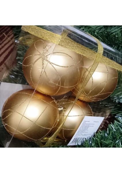 Vıp Kalite 8 cm 4 Adet Simli Gold Top Yılbaşı Ağacı Süsleri Vitrin Süsleri Gold Yılbaşı Top Süsler Noel Ağacı Süsleri