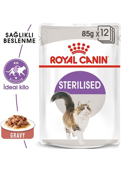Gravy Sos Içinde Kısırlaştırılmış Yetişkin Kedi Konservesi 85GR
