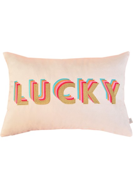 Ge Living Lucky Desenli Krem Kadife Dekoratif Kırlent Kılıfı ( 35 cm x 50 cm )