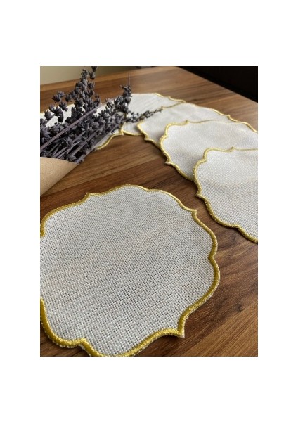 Nurhan Home 6 Adet Etamin Işlemeye Uygun Linen Keten Kumaş Gold Simli Kahve Yanı Kokteyl Sunum Peçete TYC00465284908