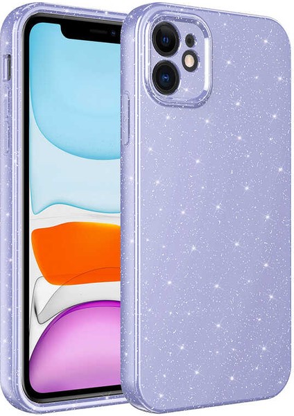 - Apple iPhone 12 - Kılıf Kamera Korumalı Simli Lüks Koton Kapak - Lila