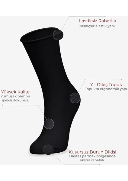 Roll Top Lastiksiz Kadın Siyah Bambu Soket Çorap fiyatları