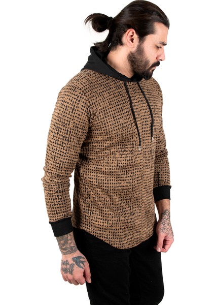 Piksel Detaylı Kolları Ribanalı Eteği Oval Kesim Kapüşonlu Erkek Sweatshirt 2303084 fırsatları