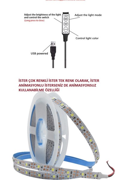 Renkli (Rgb) "3m" Tv Arkası Alçı Tavan Içi Özel Günler Parti Kutlama Araç Içi Dolap Içi Aydınlatma Şerit LED