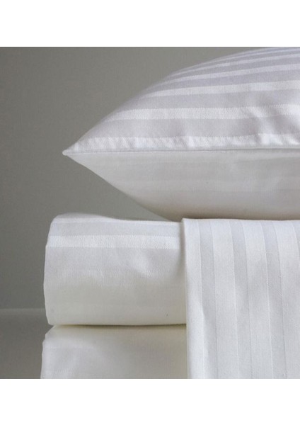 Lüx Otel Serisi Çizgili Pamuk Saten Beyaz Lastikli Çarşaf Seti Tüm Ebatlar